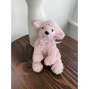 First & Main Pink and White Floppy Eared Dog Plush Stuffed Animal Ribbon Collar